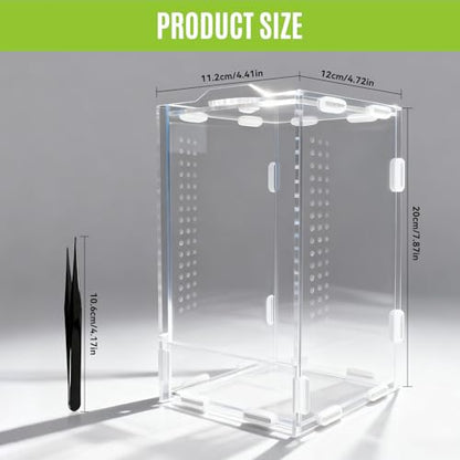 Jumping Spider Enclosure, Front-Opening Acrylic Spider Terrarium，Laser-Cut Biomimetic Ventilation System, Escape-Proof for Feeder Insects