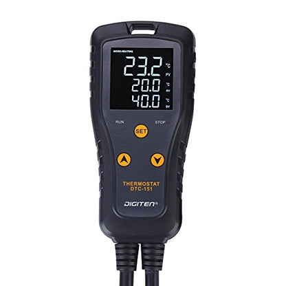 DIGITEN 110V 15A Temperature Controller DTC151 Plug in Thermostat Outlet Digital Temperature Controller for Heat Mat Reptile Greenhouse Aquarium, Heating/Cooling Mode