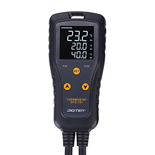 DIGITEN 110V 15A Temperature Controller DTC151 Plug in Thermostat Outlet Digital Temperature Controller for Heat Mat Reptile Greenhouse Aquarium, Heating/Cooling Mode