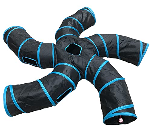 Cat Tunnel,5 Way Large Collapsible Tunnels Tube Upgrade with 6 Peek Hole,S-Shaped Maze House Play Toy Interactive Cat Toy for Cat Kitten Kitty Rabbit - size: 5-way Black