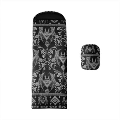 Erosebridal Longhorn Cow Skull Sleeping Bag for Kids Goth Witchy Damask Camping Blanket for Hiking Travel Hunting Sleep Bag - color: Black Halloween Bats