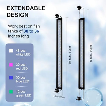 Led Aquarium Light, Full Spectrum Fish Tank Lights, 40 Gallon Freshwater Fishtank Hood Lighting for Grow Fish, Plants, Adjustable from 30 to 36 Inch - size: 30-36 IN