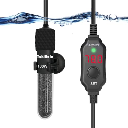 YukiHalu Submersible Aquarium Heater 100W 150W 200W, Adjustable Mini Fish Tank Heater, Small Size, Overheating Protection, External Controller, Used for 0.5-40 Gallons(100W) - size: 100 Watts