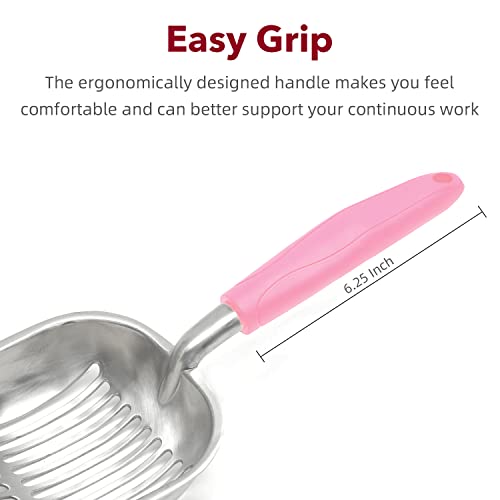 Cat Litter Scoop, Kitty Metal Scooper, Aluminum Alloy Sifter, Kitten Pooper Lifter, Deep Shovel, Long Handle, Poop Sifting, Durable, Heavy Duty, for Litter Box - color: Flat Aluminum-Pink Handle, size: Large