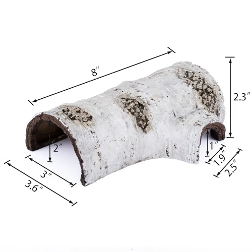 Natural Reptile Hide Basking Platform, Hideout Decor for Aquarium, Fish Tank, Bearded Dragon, Gecko, Shrimp, Betta (Birch Tree Hiding Cave, Medium) - color: Birch Tree Hiding Cave, size: Medium