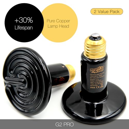 Ceramic Heat Emitter, 2-Pack 100W, Reptile Heat Lamp Bulbs, Ceramic Heating Bulb for Reptiles, Amphibian, Chick, Dog, Snake Leopard Gecko Bearded Dragon Heat Lamp