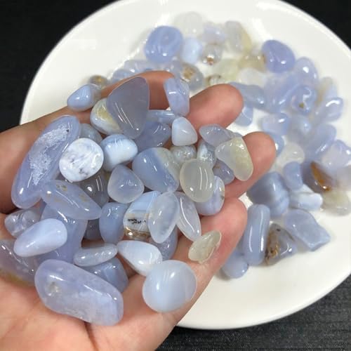 Erliway 7-9mm Blue Chalcedony Healing Crystal Chips for Crafts, 100g | Natural Crushed Crystal Stones Tumbled Chips for Vase Filler Aquarium Gravel, Meditation Chakra Balancing, Candle DIY Making - color: Blue Chalcedony