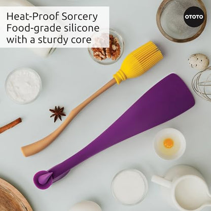 OTOTO Spatula and Pastry Brush - Silicone Heat Resistant and Basting Brush, Cooking and Baking Spatula, Spooky Witchy Gifts, Gothic Kitchen Halloween Gifts, Unique Kitchen Gadgets (Witchin) - color: Witchin