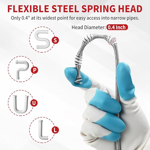 Drain Snake 35 Ft with Drill Attachment, Auto Feed 1/4 Inch Plumbing Snake for Sink, Shower & Tub Clogs, Manual or Drill-Powered Drain Auger, with Gloves, Safety Glasses & Storage Bag - color: 35FT