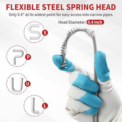 Drain Snake 35 Ft with Drill Attachment, Auto Feed 1/4 Inch Plumbing Snake for Sink, Shower & Tub Clogs, Manual or Drill-Powered Drain Auger, with Gloves, Safety Glasses & Storage Bag - color: 35FT