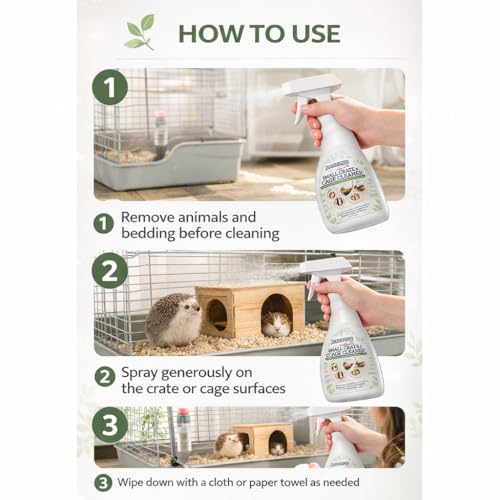 Atlantic Rush Small Animal Cage Cleaner Spray- 24oz Bottle Cage and Crate Cleaner for Guinea Pig, Hamster, Rabbit, Ferret, & Birds- Cage Cleaning Supplies Odor Eliminator