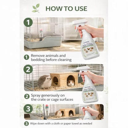 Atlantic Rush Small Animal Cage Cleaner Spray- 24oz Bottle Cage and Crate Cleaner for Guinea Pig, Hamster, Rabbit, Ferret, & Birds- Cage Cleaning Supplies Odor Eliminator