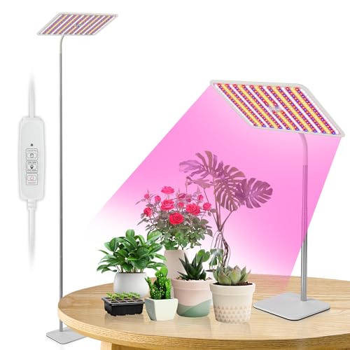 48W Grow Lights for Indoor Plants with Stand, Full Spectrum LED Plant Light for Indoor Plants,12-59 Inches Height Adjustable Growing Lamp with Auto On/Off Timer 4H/8H/12H, 4 Dimmable Brightness | 420 LEDs Full Spectrum Plants Growing Light, 12-60" Height