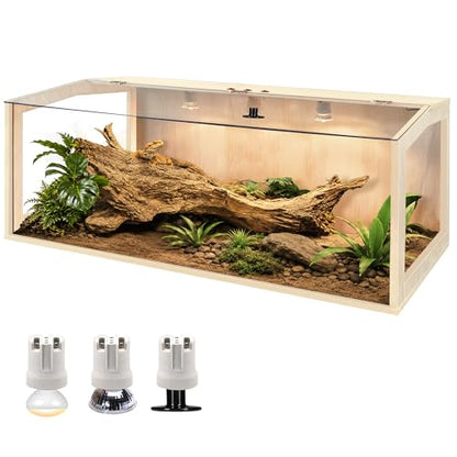 Bearded Dragon Tank, Lizard Tank with Clear Tempered Glass, Anti-Scratch Reptile Enclosure, Reptile Tank Built-in Light Fixtures with Switch (48X20X20inch,80 Gallons) - color: Transparent Roof, size: 48X20X20inch,80 Gallons
