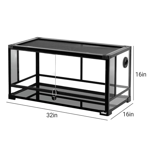 Glass Reptile Terrarium, 32"x16"x16" Bearded Dragon Tank with One-Hand Opening Front Doors, Top and Front Ventilation, Reptile Lounge Habitat for Bearded Dragon Ball Python Snake Gecko - style: 32"x16"x16"(36 Gal)