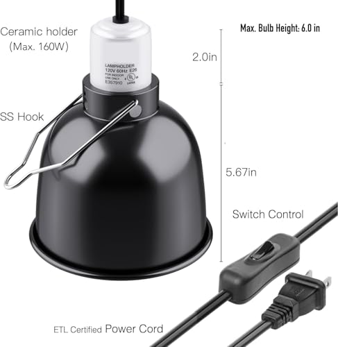 MRREPTILE Reptile Light Fixture – 5.5'' Deep Dome Lamp with Ceramic Socket – Dual Use for Heat Emitter & Basking Bulbs & UVB Bulbs – Ideal for Bearded Dragon, Snake, Chameleon, Turtle & Terrarium - style: 5.5'' Deep Dome