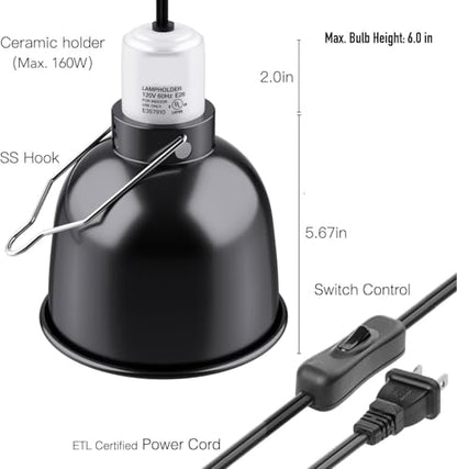 MRREPTILE Reptile Light Fixture – 5.5'' Deep Dome Lamp with Ceramic Socket – Dual Use for Heat Emitter & Basking Bulbs & UVB Bulbs – Ideal for Bearded Dragon, Snake, Chameleon, Turtle & Terrarium - style: 5.5'' Deep Dome