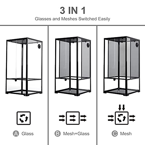 WACOOL 50 Gallon Reptile Tank, Front Opening Chameleon Cage 18" x 18"x 36", 3-in-1 Side Design (Glass or Mesh+Glass), Bio Deep Base 10" Vertical Reptile Cage for Frog Iguana - size: 18" x 18" x 36"(48 Gallon)