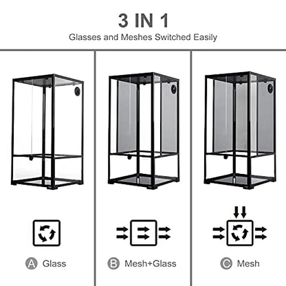 WACOOL 50 Gallon Reptile Tank, Front Opening Chameleon Cage 18" x 18"x 36", 3-in-1 Side Design (Glass or Mesh+Glass), Bio Deep Base 10" Vertical Reptile Cage for Frog Iguana - size: 18" x 18" x 36"(48 Gallon)