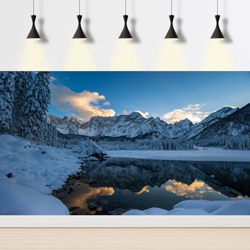 Winter Snow Mountain Aquarium Background Snow Covered Winter Pine Trees Fish Tank Background Tranquil Lake Snowy Frosty Valley Landscape Terrarium Backgrounds Wintry View Tank Backgrounds 24x12in - color: Dark Blue_White, size: 24(W)x12(H)inches/ 60(W)*30