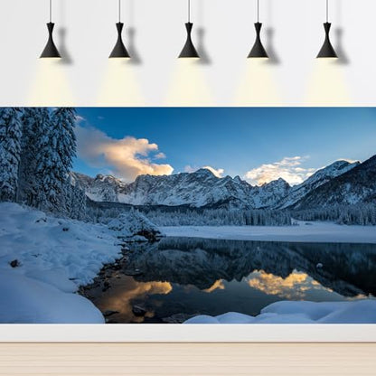 Winter Snow Mountain Aquarium Background Snow Covered Winter Pine Trees Fish Tank Background Tranquil Lake Snowy Frosty Valley Landscape Terrarium Backgrounds Wintry View Tank Backgrounds 24x12in - color: Dark Blue_White, size: 24(W)x12(H)inches/ 60(W)*30
