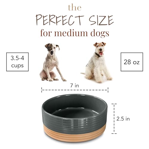 Mora Ceramic Pet Bowl Size Medium - Food/Water Dish for Large Puppies, Cats, Retrievers, Medium Sized Dogs, ect. 28oz or 4 Cups - Basic Bowls for Your Dog or Cat, Mix and Match for a Set - Charcoal - color: Charcoal, size: Medium