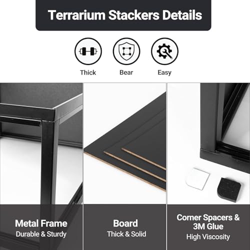 REPTI ZOO Reptiles Terrarium Stackers,36" L x 18" W Space Saving Stacker Kit with 4 x Spacers,Metal Frame Front Opening Tank Accessories,Reptile & Amphibian Enclosure Terrarium Stand