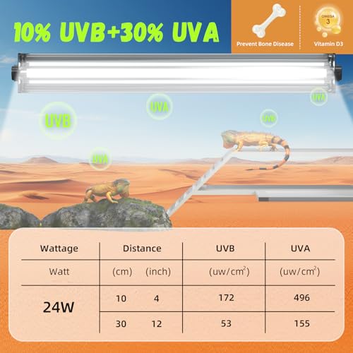 GlowUp 24W 10.0 T5 UVB Reptile Light Fixture Combo Kit 22inch Reptile Lamp Terrarium Hood 10.0 UVB Light for Bearded Dragon Reptiles Tropical Desert-Dwelling Lizards and Tortoises