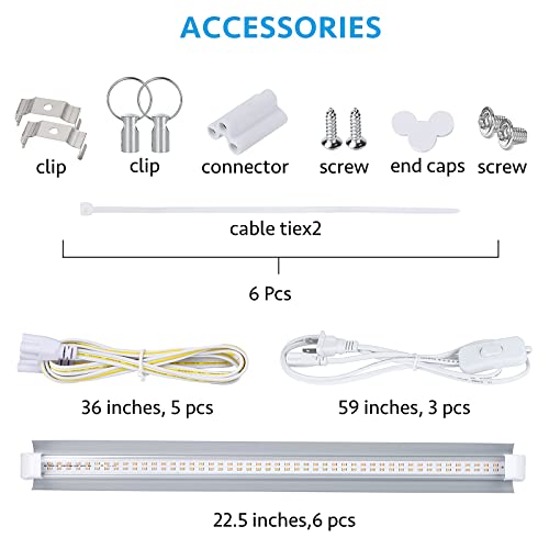 Grow Light, 2ft T8,150W(6 x 25W, 900W Equivalent), Super Bright, Full Spectrum Sunlight Plant Light, LED Grow Light Strips, Grow Light Bulbs for Indoor Plants,Greenhouse,6-Pack - size: 2FT-6pack