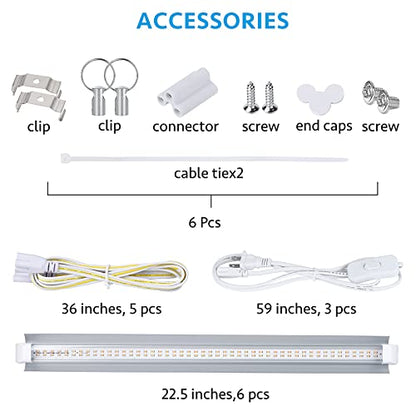 Grow Light, 2ft T8,150W(6 x 25W, 900W Equivalent), Super Bright, Full Spectrum Sunlight Plant Light, LED Grow Light Strips, Grow Light Bulbs for Indoor Plants,Greenhouse,6-Pack - size: 2FT-6pack