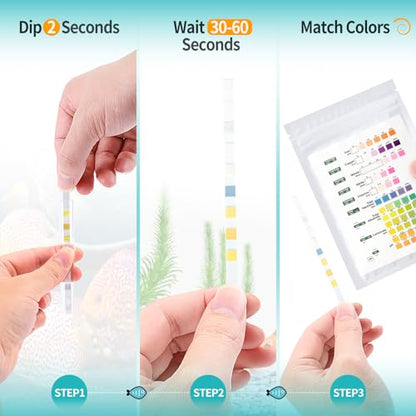Umlecoa 9 in 1 Aquarium Test Kit for Freshwater and Saltwater - 100 Aquarium Test Strips with Test Tube & Thermometer - Fast & Accurate Water Testing Strips for Aquarium/Pond/Pool - size: 9 IN 1