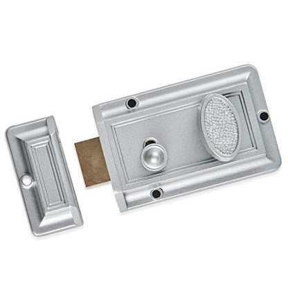 Night Latch Deadbolt Rim Lock,Antique Locks with Keys for Front Door in Silver Finish - color: Silver