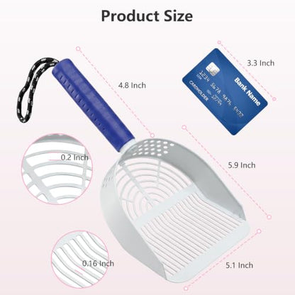 Cat Litter Scoop with Holder, 3 in 1 Metal Kitty Scooper | Heavy Duty Deep Litter Sifter with Dustpan & Mini Broom, Dual Coarse & Fine Grid, Quick Sift, Universal for All Cat Litter - color: Dark Blue, size: Large