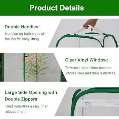 Butterfly Habitat Cage 15.7" x 15.7" x 23.6", Pop-up Caterpillar Enclosure with Poop Tray for Easy Clean, Outdoor Monarch Butterfly & Insect Net Cages Terrarium with Sunshade Top. - size: 15.7" x 15.7" x 23.6"
