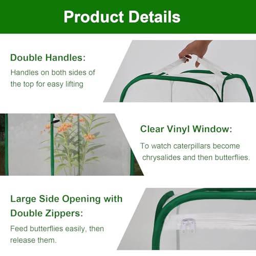 Butterfly Habitat Cage 24" x 24" x 36", Large Caterpillar Mesh Enclosure with Poop Tray for Easy Clean, Outdoor Monarch Butterfly & Insect Pop-up Net Cages Terrarium with Sunshade Top. - size: 24" x 24" x 36"