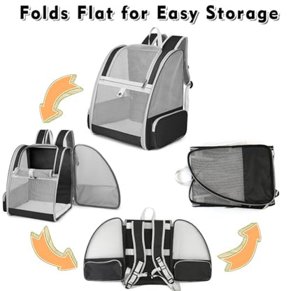Cat Backpack Carrier, Pet Carrier Backpack with Kitten Wand Feather Toy for Medium Small Dog Cat Puppy Kitty Bunny up to 15lbs, Large Ventilated Mesh Cat Bookbag for Travel Walking Outdoor Use (Black) - color: Black