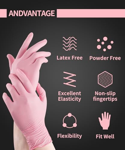 Nitrile Disposable Gloves,4mil-100 Count,Gloves Disposable Latex Free,Powder Free for Cooking,Household,Food safe - size: Medium, style: Pink of 100