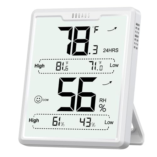 DOQAUS Hygrometer Indoor Thermometer, Temperature Humidity Meter, White | 3.4in Large LCD Display, Temp Humidity Monitor with Max Min Records for Home, Bedroom, Baby Room, Office, Greenhouse - color: White