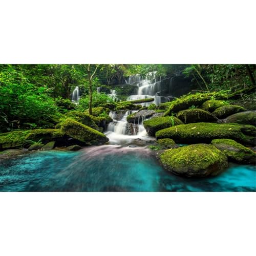 48x18 in Waterfall Terrarium Backdrop Moss Lake Reptile Habitat Background | AWERT Tropical Rainforest Moss Rock Mountain Green Tree Durable Polyester Background - size: 48x18in/120x45cm