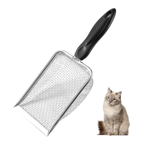 Kakalote Cat Litter Scoop, Stainless Steel Metal Cat Litter Scoop Mesh Shovel for Poop Sifting, Easy and Efficient Cleaning(5X5mm Holes)