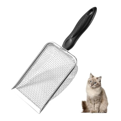 Kakalote Cat Litter Scoop, Stainless Steel Metal Cat Litter Scoop Mesh Shovel for Poop Sifting, Easy and Efficient Cleaning(5X5mm Holes)