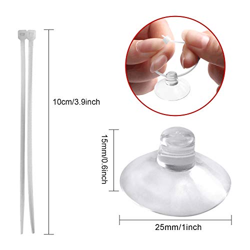 FEBSNOW Aquarium Suction Cups with Ties, Fish Tank Plant Holders | 10 Pack Clear Suction Cups, 30 Pcs Adjustable Cable Ties, for Aquarium Fish Tank Plants Moss Shrimp Nest, Strong Grip Hold
