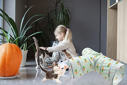 Bunny Rabbit Tunnels Rabbit Cat 3 Way Collapsible Tunnel with Cute Carrot Patterns Small Pet Hideout Activity Tunnel Tube Toy for Bunny Kitten Cat Dwarf Guinea Pig T Shape