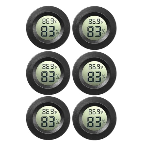 JEDEW 6-Pack Mini Hygrometer Gauge Indoor/Outdoor Thermometer, Digital Humidity Temperature Meter for Humidifiers Dehumidifiers Greenhouse Reptile Plant Humidor, Fahrenheit(℉) or Celsiu(℃)