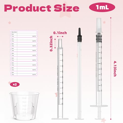 Syringes with Caps Kit, 50pcs 1ml Syringe, 2pcs 30ml Measuring Cup, 50pcs Adhesive Labels, for Colostrum, Pet Feeding, Scientific Labs - style: 1ml
