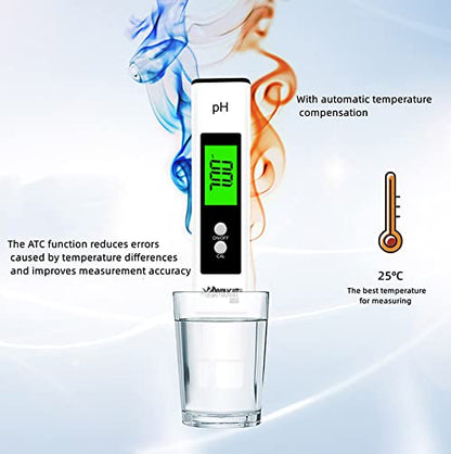 Digital PH Meter - High Accuracy Digital Water Quality Tester with 0-14 PH Measurement Range for Household Drinking, Pool and Aquarium with ATC - style: pH meter