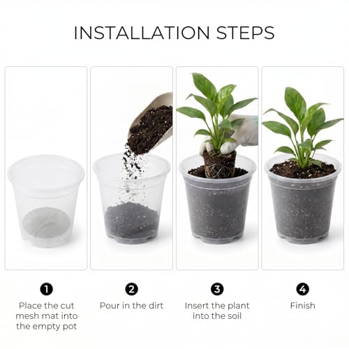20 Pcs Drainage Mesh for Plant Pots, Mesh for Plants | 12 x 8 Inch Plastic Screen Meshs Pads, Prevents Soil Leakage (Black)
