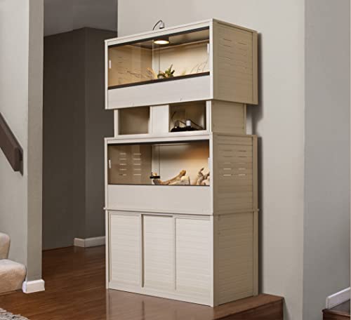 New Age Pet ECOFLEX Two Large Reptile Enclosures with Matching Stacker and Cabinet Stand Set in Maple - color: Maple, size: Large