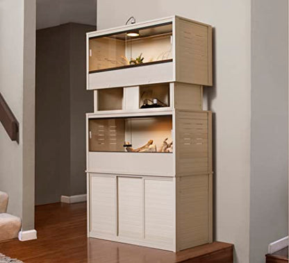 New Age Pet ECOFLEX Two Large Reptile Enclosures with Matching Stacker and Cabinet Stand Set in Maple - color: Maple, size: Large