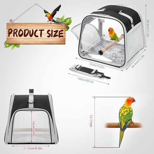 Small Bird Carrier, Large Window Travel Cage with Stand and Easy Clean Tray for Parrot Parakeet Cockatiels, Lightweight and Portable, Black - color: Black